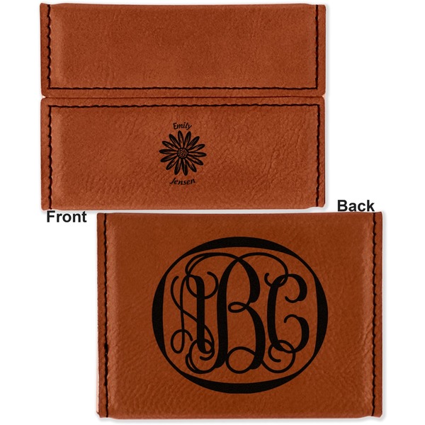 Daisies Leather Business Card Holder - Front Back