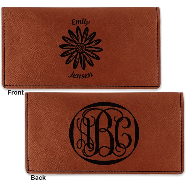 Daisies Leather Checkbook Holder Front and Back