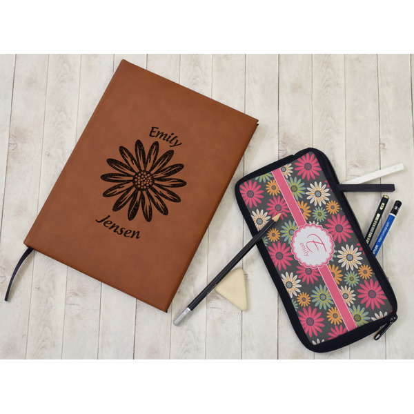 Daisies Leather Sketchbook - Large - Single Sided - In Context