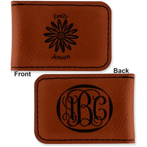 Daisies Leatherette Magnetic Money Clip - Front and Back
