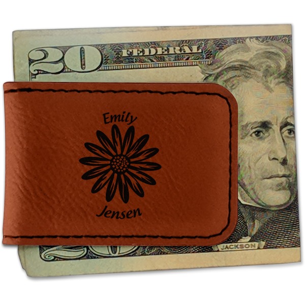 Custom Daisies Leatherette Magnetic Money Clip (Personalized)