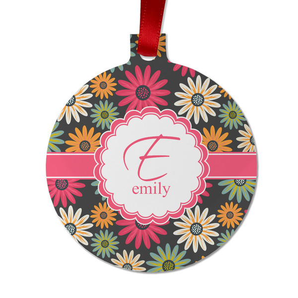 Custom Daisies Metal Ball Ornament - Double Sided w/ Name and Initial