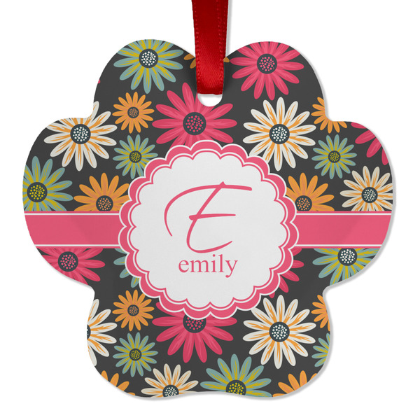 Custom Daisies Metal Paw Ornament - Double Sided w/ Name and Initial