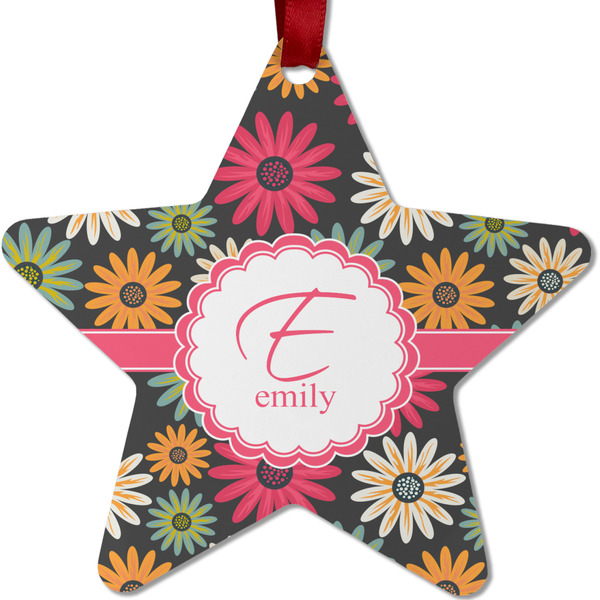 Custom Daisies Metal Star Ornament - Double Sided w/ Name and Initial