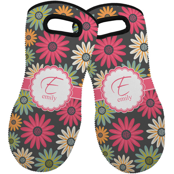 Custom Daisies Neoprene Oven Mitts - Set of 2 w/ Name and Initial
