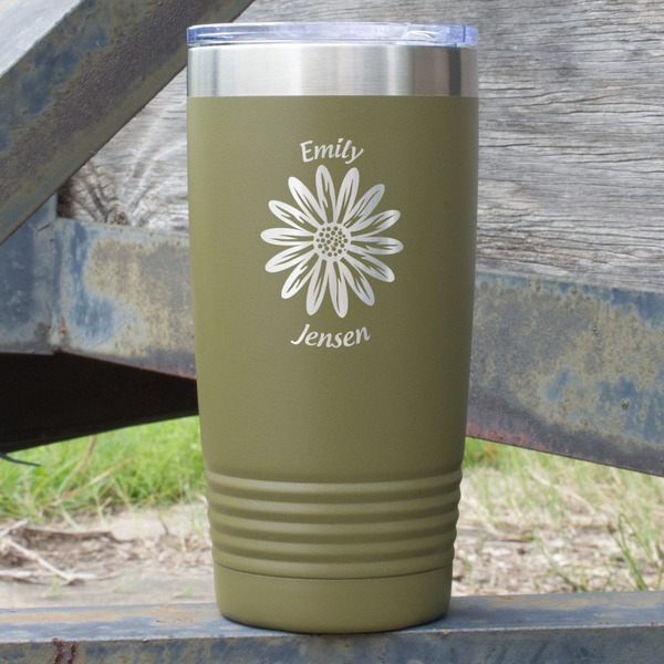 Custom Daisies 20 oz Stainless Steel Tumbler - Olive - Single Sided (Personalized)