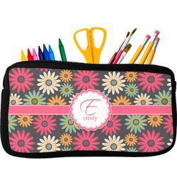 Daisies Neoprene Pencil Case - Small w/ Name and Initial