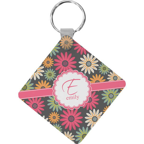 Custom Daisies Diamond Plastic Keychain w/ Name and Initial