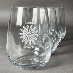 Daisies Stemless Wine Glasses (Set of 4) (Personalized)