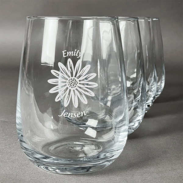 Custom Daisies Stemless Wine Glasses (Set of 4) (Personalized)