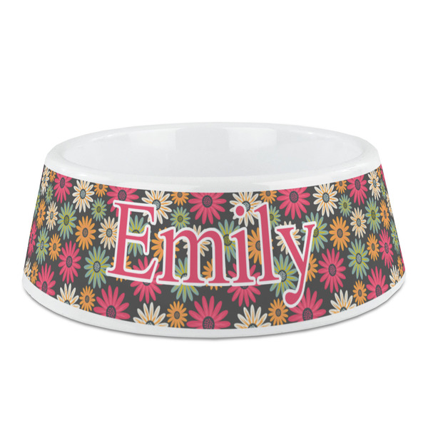 Custom Daisies Plastic Dog Bowl - Medium (Personalized)