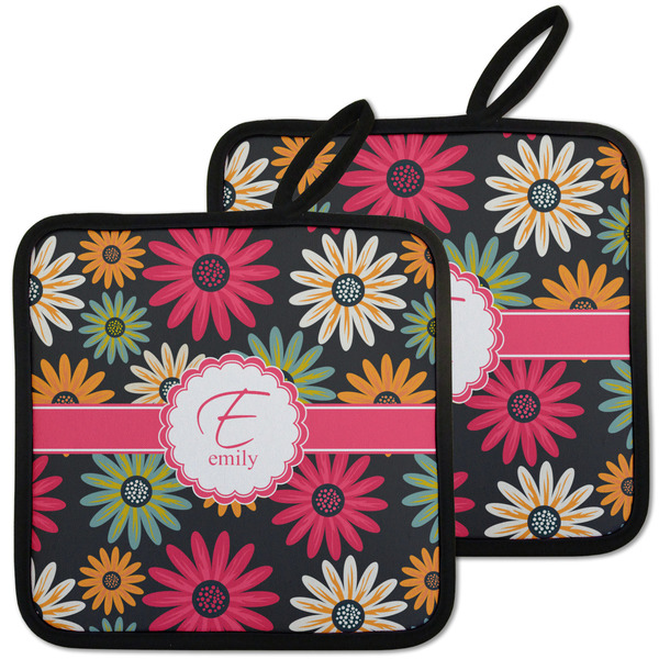 Custom Daisies Pot Holders - Set of 2 w/ Name and Initial