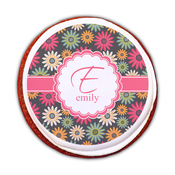 Daisies Printed Icing Circle - Medium - On Cookie