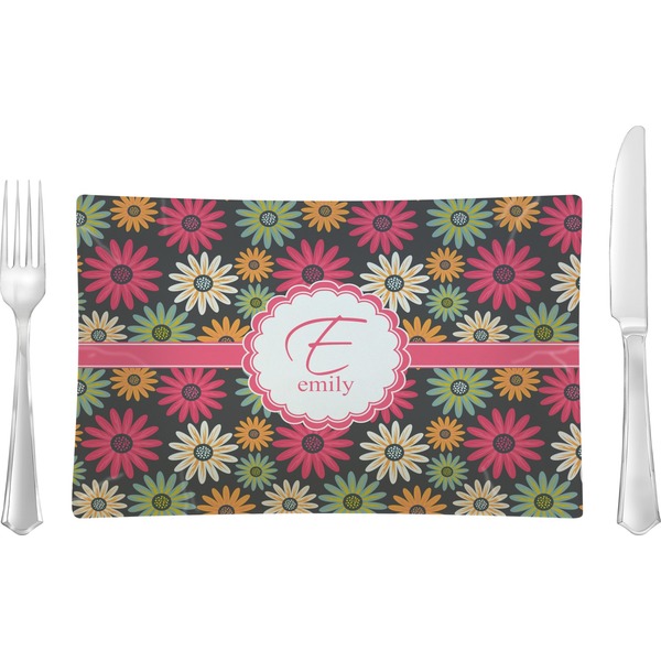 Custom Daisies Rectangular Glass Lunch / Dinner Plate - Single or Set (Personalized)