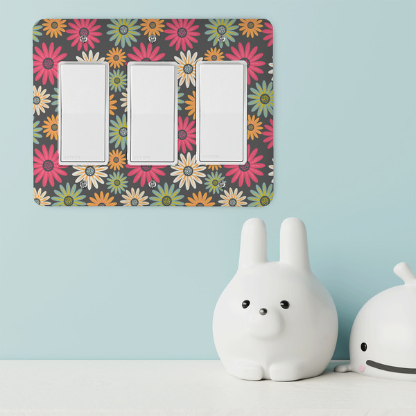 Daisies Rocker Light Switch Covers - Triple - IN CONTEXT