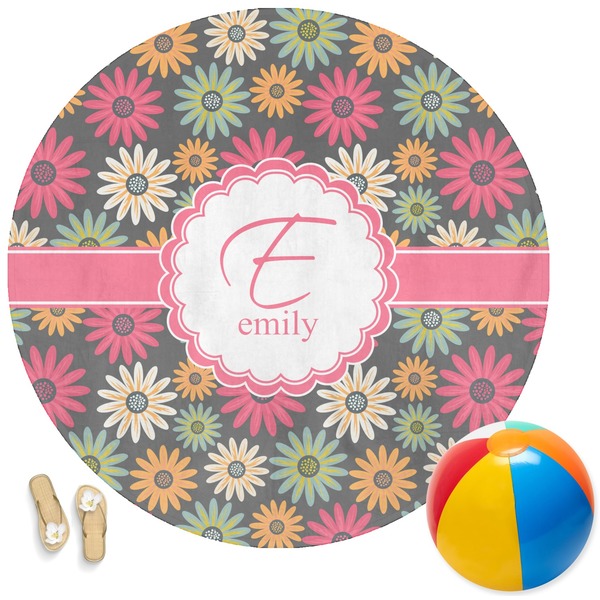 Custom Daisies Round Beach Towel (Personalized)
