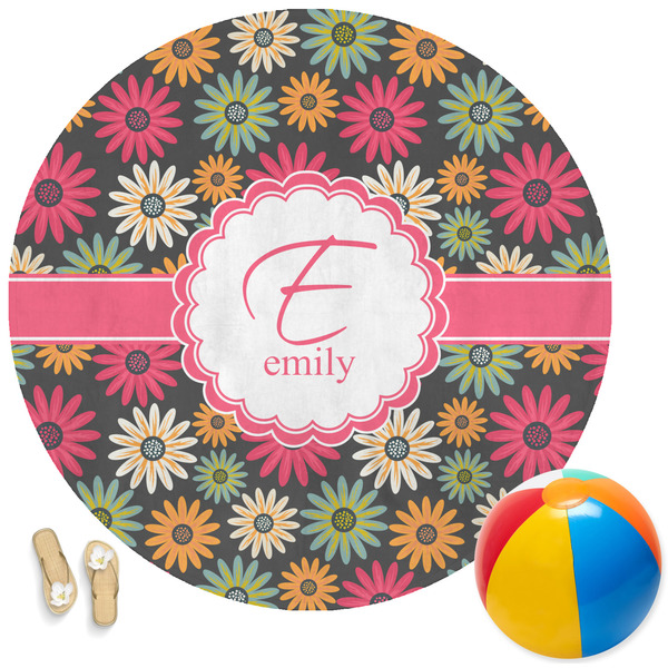 Custom Daisies Round Beach Towel (Personalized)