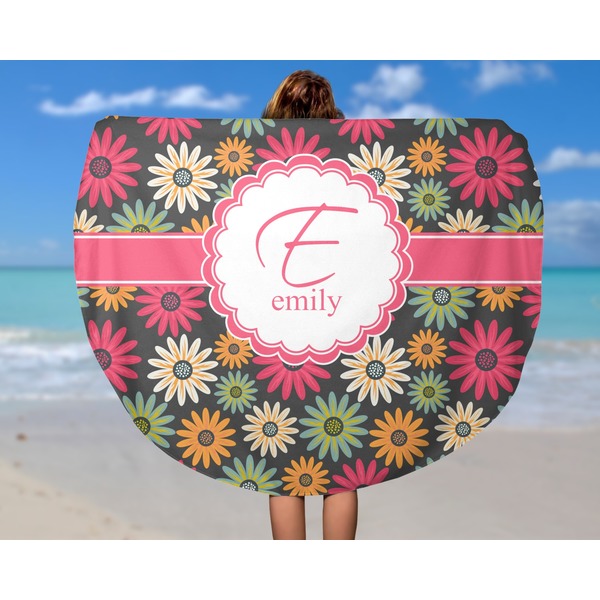 Daisies Round Beach Towel - In Use
