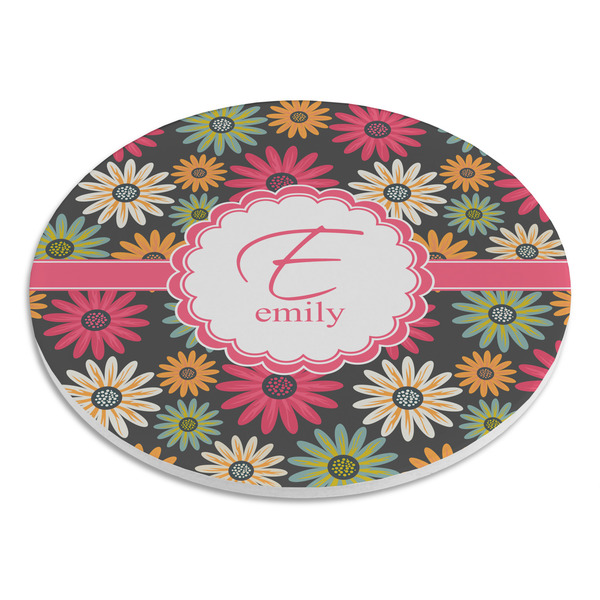 Daisies Round Stone Trivet - Angle View
