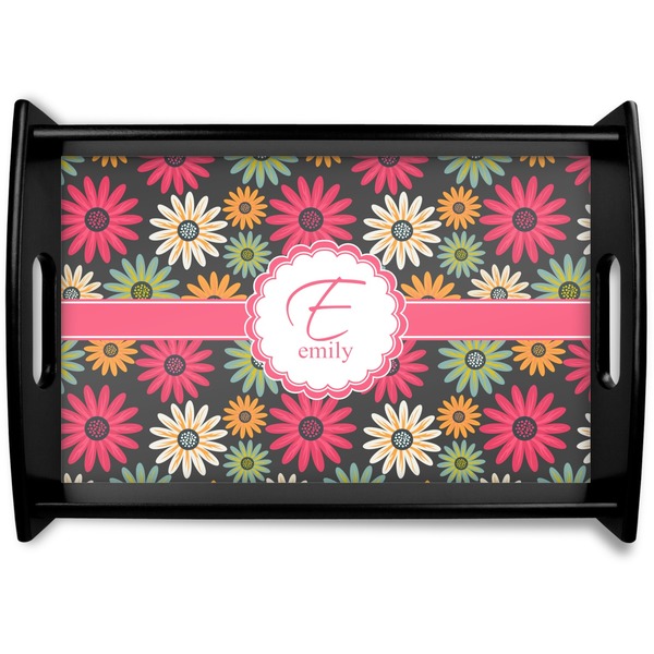 Custom Daisies Black Wooden Tray - Small (Personalized)