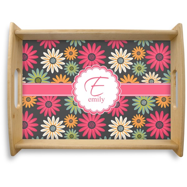 Custom Daisies Natural Wooden Tray - Large (Personalized)