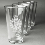 Daisies Pint Glasses - Engraved (Set of 4) (Personalized)