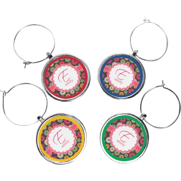Custom Daisies Wine Charms (Set of 4) (Personalized)