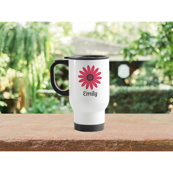 Daisies Stainless Steel Travel Mug with Handle Lifestyle