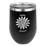 Daisies Stemless Stainless Steel Wine Tumbler - Black - Double Sided (Personalized)