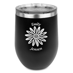 Daisies Stemless Stainless Steel Wine Tumbler - Black - Double Sided (Personalized)