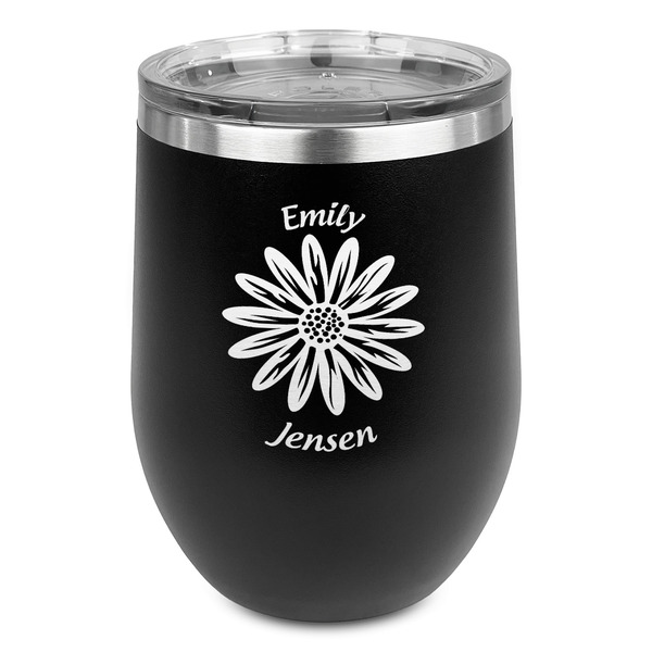 Custom Daisies Stemless Stainless Steel Wine Tumbler - Black - Double Sided (Personalized)