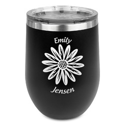 Daisies Stemless Stainless Steel Wine Tumbler - Black - Single Sided (Personalized)