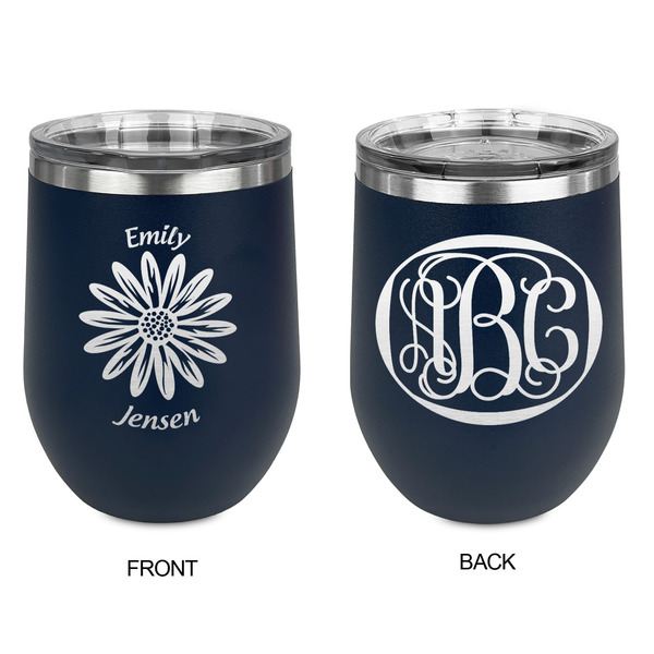 Daisies Stainless Wine Tumblers - Navy - Double Sided - Approval