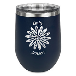 Daisies Stemless Stainless Steel Wine Tumbler - Navy - Double Sided (Personalized)
