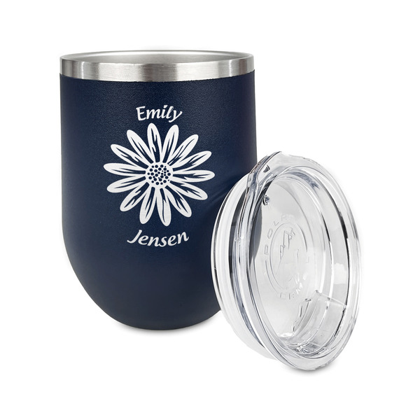 Daisies Stainless Wine Tumblers - Navy - Single Sided - Alt View