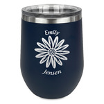 Daisies Stemless Stainless Steel Wine Tumbler - Navy - Single Sided (Personalized)