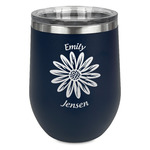 Daisies Stemless Stainless Steel Wine Tumbler - Navy - Single Sided (Personalized)