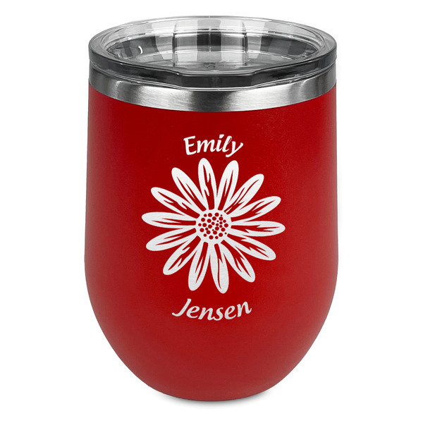 Custom Daisies Stemless Stainless Steel Wine Tumbler - Red - Single Sided (Personalized)