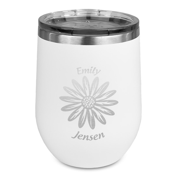 Custom Daisies Stemless Stainless Steel Wine Tumbler - White - Single Sided (Personalized)
