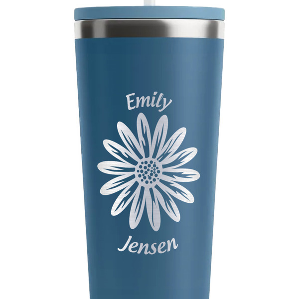 Daisies Steel Blue RTIC Everyday Tumbler - 28 oz. - Close Up