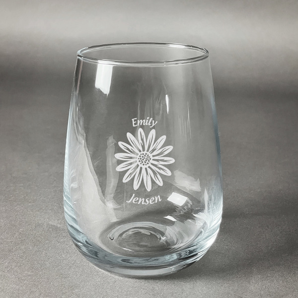 Custom Daisies Stemless Wine Glass - Engraved (Personalized)