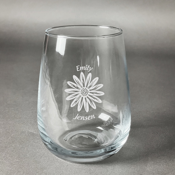 Custom Daisies Stemless Wine Glass - Engraved (Personalized)