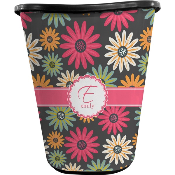 Custom Daisies Waste Basket - Double Sided (Black) (Personalized)