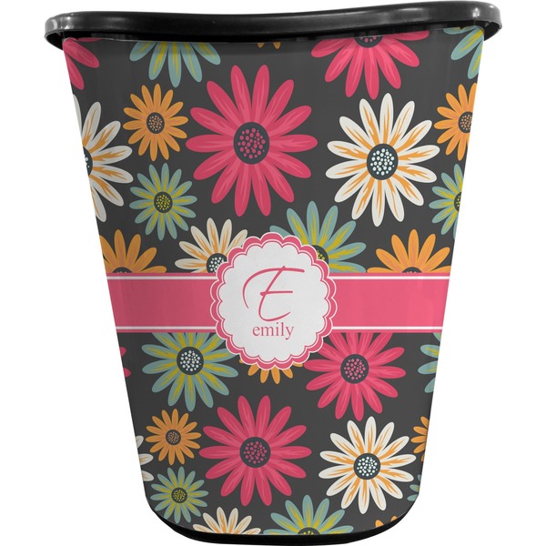 Daisies Trash Can Black