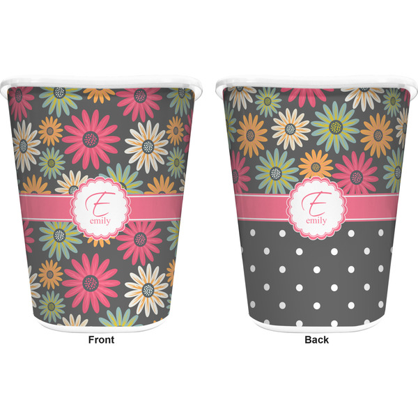 Daisies Trash Can White - Front and Back - Apvl