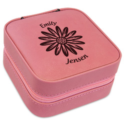 Daisies Travel Jewelry Boxes - Pink Leather (Personalized)