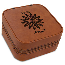 Daisies Travel Jewelry Box - Rawhide Leather (Personalized)