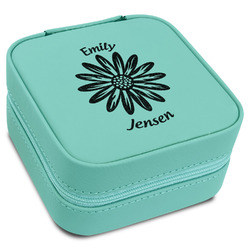 Daisies Travel Jewelry Box - Teal Leather (Personalized)