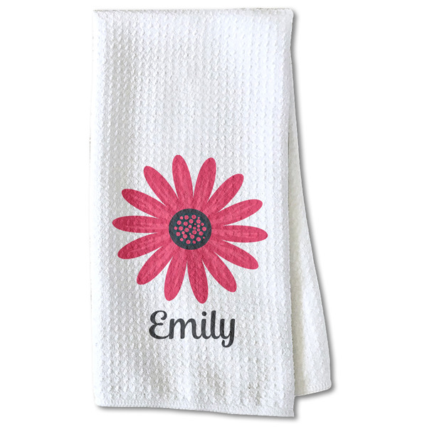 Custom Daisies Kitchen Towel - Waffle Weave - Partial Print (Personalized)