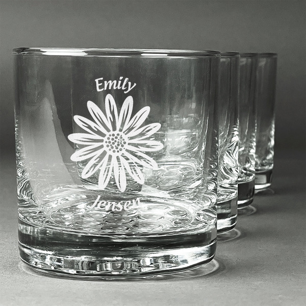 Custom Daisies Whiskey Glasses (Set of 4) (Personalized)